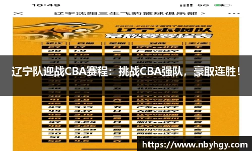 辽宁队迎战CBA赛程：挑战CBA强队，豪取连胜！